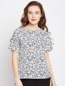 Marie Claire Casual Short Sleeve Printed Women White, Blue Top