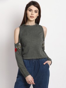 Marie Claire Casual Full Sleeve Solid Women Grey Top