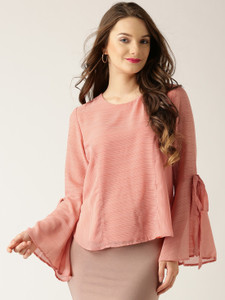Marie Claire Casual Full Sleeve Striped Women Pink Top