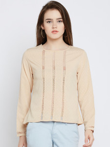 Marie Claire Casual Full Sleeve Self Design Women's Beige Top