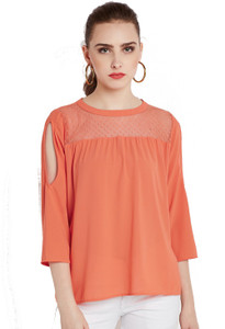 Rare Casual 3/4th Sleeve Solid Women Orange Top