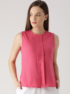 Marie Claire Casual Sleeveless Self Design Women Pink Top