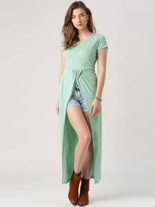 Marie Claire Casual Short Sleeve Solid Women Green Top
