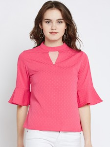 Marie Claire Casual Short Sleeve Printed Women Pink Top