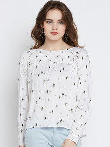 Marie Claire Casual Full Sleeve Printed Women White Top