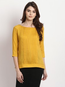 Marie Claire Casual 3/4th Sleeve Solid Women's Yellow Top