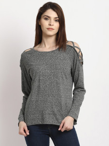 Marie Claire Casual Full Sleeve Solid Women Grey Top