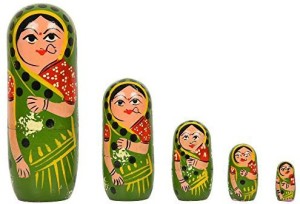 fine craft india set of 5 piece hand paints matryoshka traditional russian nesting stacking wooden nested green dolls christmas(multicolor)