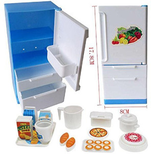 Crystalbella Toy Doll House Furniture Refrigerator Play Set Doll