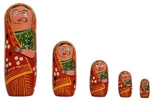 fine craft india set of 5 piece hand paints matryoshka traditional russian nesting stacking wooden nested red dolls christmas(multicolor)