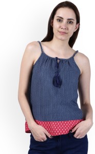 people casual sleeveless printed women's blue top