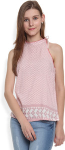 People Casual Sleeveless Printed Women's Red, White Top