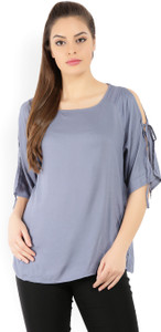 Tokyo Talkies Casual Half Sleeve Solid Women's Light Blue Top