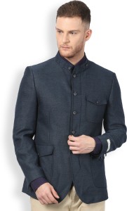 louis philippe solid single breasted formal men blazer(blue) LPBZ516M08397 Black Solid