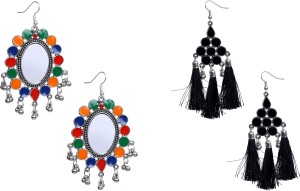 NAWAB Boho Gypsy mirror and eanmel work Earring for girls and women (pack of 2 pair)- multicolor Alloy Tassel Earring, Dangle Earring