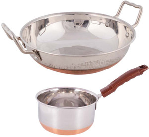 Jalpan Cookware Combo - KADHAI 2 Liter - with - Sauce Pan 1.5 Liter -
