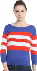 United Colors of Benetton Casual 3/4th Sleeve Striped Women's Blue Top