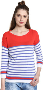 United Colors of Benetton Casual 3/4th Sleeve Striped Women's Red Top
