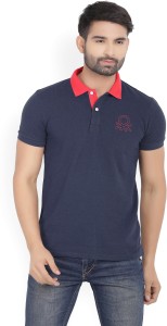 united colors of benetton solid men polo neck blue t-shirt 17A3089J1122I904
