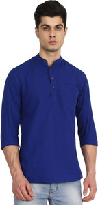 Last stitch Men's Solid Casual Blue Shirt