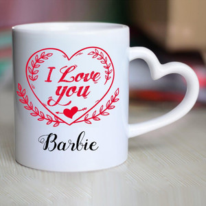 HUPPME I Love You Barbie Heart Handle Ceramic Coffee Mug Price in