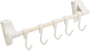 HOKIPO Over the Door Plastic Hook Hanger, Pack of 1, White 5 - Pronged Hook Rail