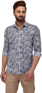 Deeksha Men's Printed Casual Blue Shirt
