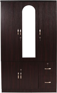 woodness tuscany engineered wood 3 door wardrobe(finish color - brown, mirror included)