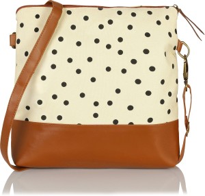 kleio beautiful polka dots cross body sling bag for girls / women white, tan sling bag