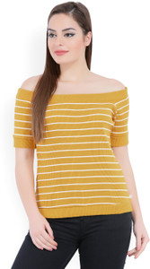 United Colors of Benetton Casual Half Sleeve Striped Women's Yellow, White Top