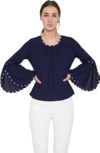 Arv Fashion Casual Bell Sleeve Solid Women's Blue Top