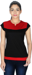 ALC Creations Solid Women Round Neck Black, Red T-Shirt