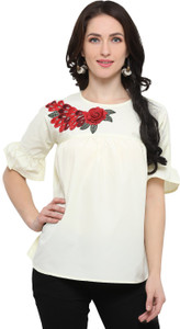 Aroma Lifestyle Casual Bell Sleeve Embroidered Women Yellow Top