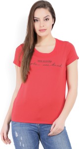vero moda printed women round neck red t-shirt 10194202-lychee