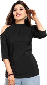 alc creations casual 3/4 sleeve solid women black top