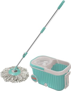spotzero by Milton Elite Spin Mop with Bigger Wheels & Auto Fold Handle for 360 Degree Cleaning (Aqua Green, Two Refills) Mop Set