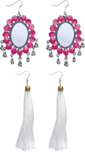 NAWAB Boho Gypsy Mirror Tassel and eanmel Earring for girls and women (pack of 2 pair)- pink and white Alloy Earring Set