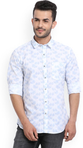 John Players Men's Printed Casual Light Blue, White Shirt