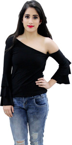 CrazeVilla Casual Full Sleeve Solid Women Black Top