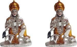 vintan combo of 2 religious god mahavir hanuman/lord bajrangbali hanuman idol handicraft statue-home room office temple mandir murti car dashboard decor gift item. decorative showpiece  -  8 cm(silver plated, silver)
