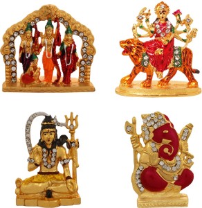 art n hub combo 4 brass statue ram darbar,durga,lord shiva,god ganesh idol decorative showpiece  -  5 cm(brass, multicolor)