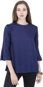 Kurtsy Casual 3/4th Sleeve Solid Women's Dark Blue Top