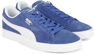 puma suede classic + idp sneakers for men(white, blue)