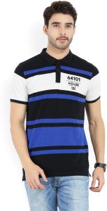 lee striped men polo neck black, blue t-shirt L27782CB0F75JAMES