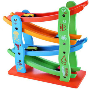 Sanyal 4-Level Wooden Ramp Racer Miniature Games Speeding Car Toy, Race Track Set, Kids 3+Years