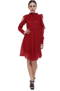 aayu women fit and flare red dress AA#0093 COLD CUT FRILL DRESS