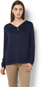Van Heusen Casual Full Sleeve Solid Women Blue Top