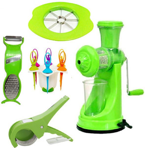 Jen Super Combo of Vegetable Cutter + Apple Cutter + 3in1 Peeler + Fruit Fork + Prime Manual Plastic, Steel Hand Juicer