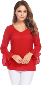 Shaper Party Full Sleeve Solid Women's Red Top