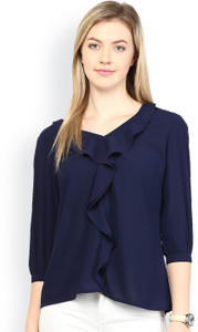 Era Style Party 3/4th Sleeve Solid Women's Blue Top